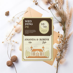 Convite Vintage Building Illustration Wedding Invitation