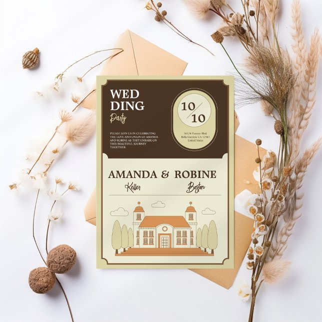 Convite Vintage Building Illustration Wedding Invitation (Criador carregado)