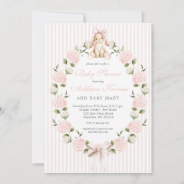 Convite Vintage Bunny Pink Bow Floral Girl Baby Shower 