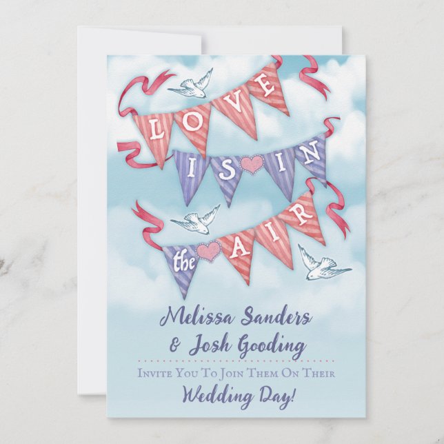 Convite Vintage Bunting Wedding Invitations  (Frente)