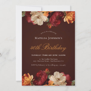 Convite Vintage Burgundy Floral aniversário de 40 anos