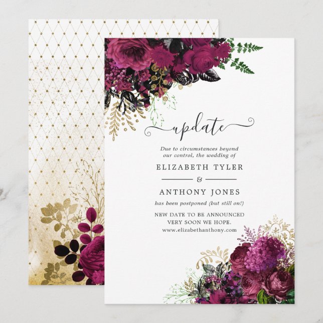 Convite Vintage Burgundy - Marsala e Atualização Dourada d (Frente/Verso)