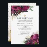 Convite Vintage Burgundy-Marsala e Dourado Bat Mitzvah<br><div class="desc">Vintage marsala (burgundy) e dourshabby-chic flores bat mitzvah convite com sotaques de ameixa e preto.</div>