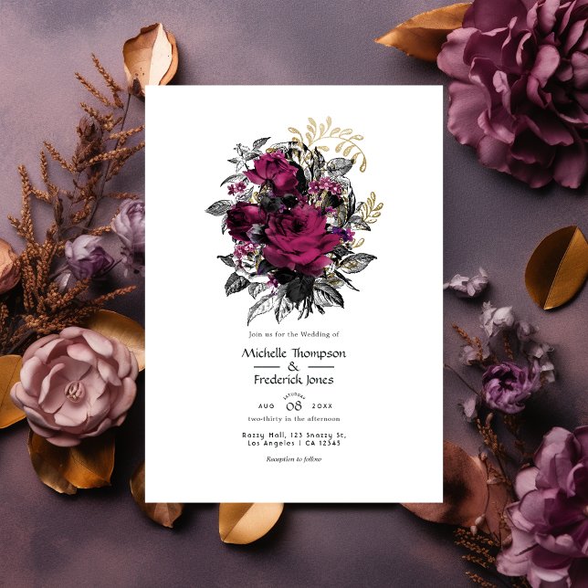 Convite Vintage Burgundy - Marsala e Dourado Casamento Flo (Criador carregado)