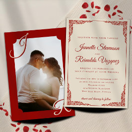 Convite Vintage Burgundy Red Ivory Opera Photo Wedding 