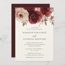 Convite Vintage Burgundy Rosa Elegance Wedding