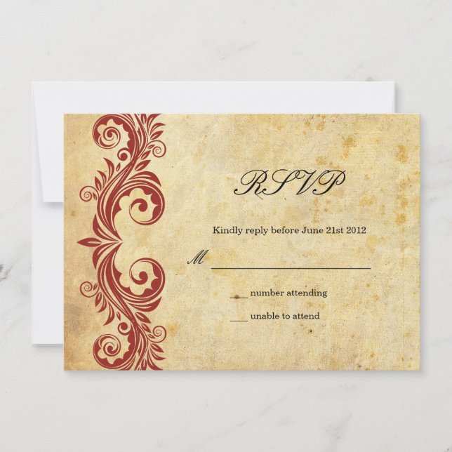 Convite Vintage Burgundy Swirl Wedding RSVP (Frente)