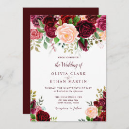 Convite Vintage Burgundy Watercolor Floral