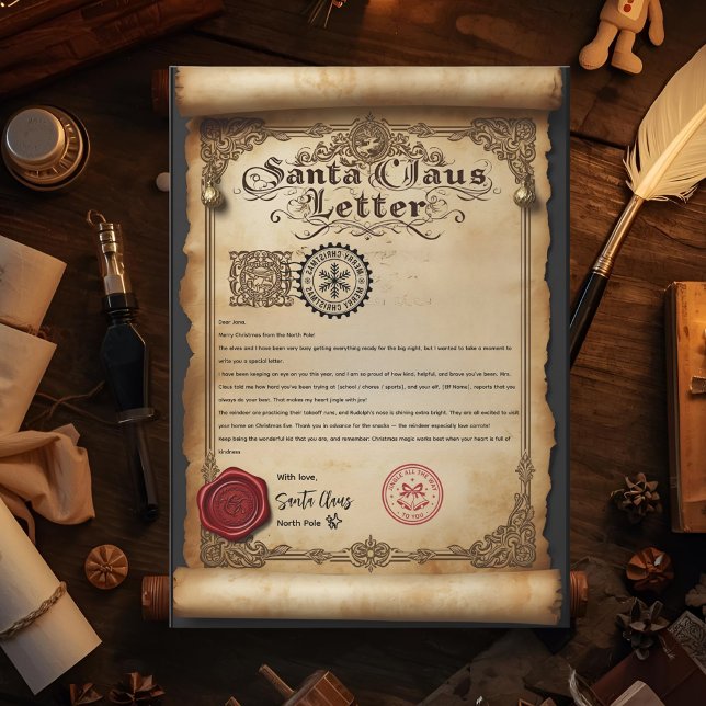 Convite Vintage Burnt Parchment Santa Claus Letter  (Criador carregado)