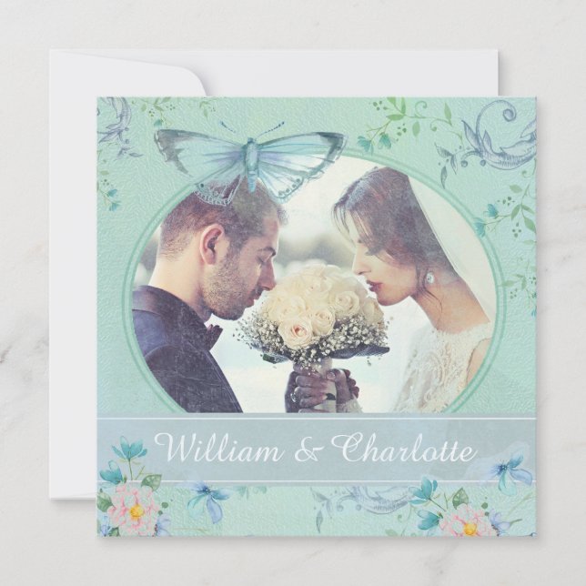 Convite Vintage Butterfly Invitation Custom Photo (Frente)