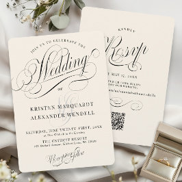 Convite Vintage Calliografia Script Ilegante Casamento de 