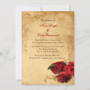 Convite Vintage Caramel Brown & Rosa Wedding