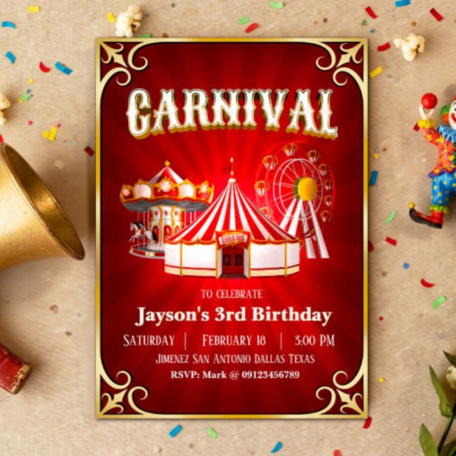 Convite Vintage Carnival Birthday (Vintage Carnival Birthday Invitation)
