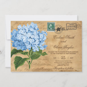 Convite Vintage - casamento com a Hydrangea azul