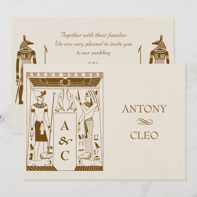Convite Vintage, casamento Egípcio antigo (Frente/Verso)