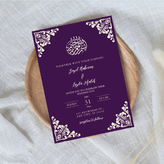 Convite Vintage Casamento Roxo e Muçulmano Dourado
