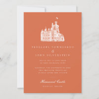Vintage Castle Drawing Terracotta Orange Wedding