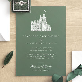 Convite Vintage Castle Illustrando Casamento Verde