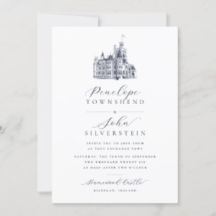 Convite Vintage Castle Illustration Name Script Wedding