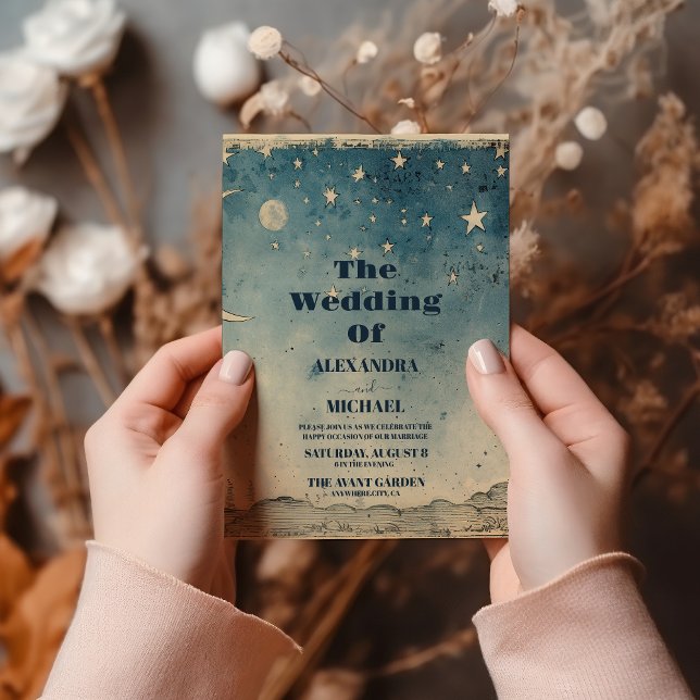 Convite Vintage Celestial Blue Crescent (Criador carregado)