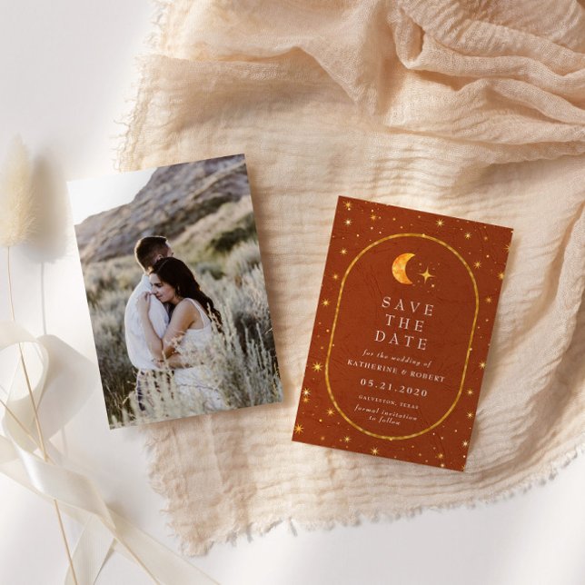 Convite Vintage Celestial Foto Salva A Data (Criador carregado)