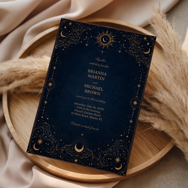 Convite Vintage Celestial Meia-Noite Floral Cósmico (Criador carregado)