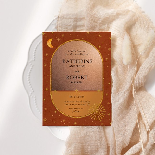 Convite Vintage Celestial Moon Stars Casamento (Criador carregado)