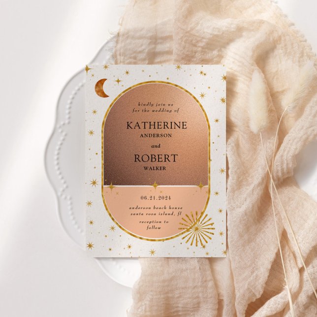 Convite Vintage Celestial Moon Stars Casamento (Criador carregado)