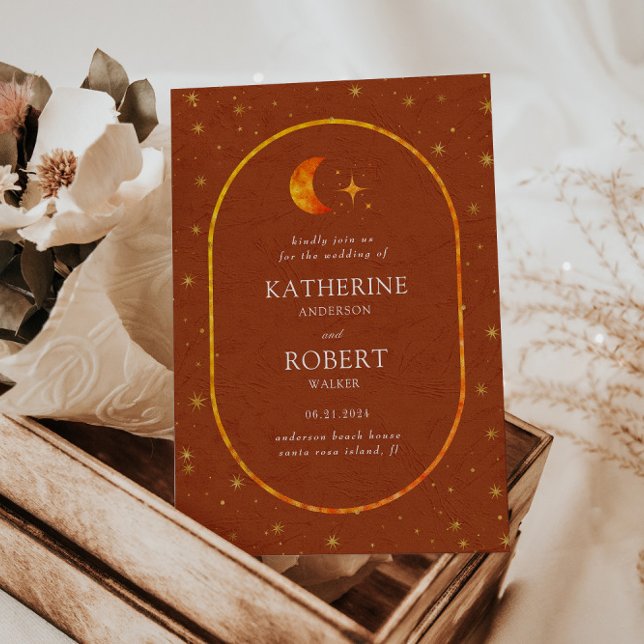 Convite Vintage Celestial Moon Stars Casamento (Criador carregado)