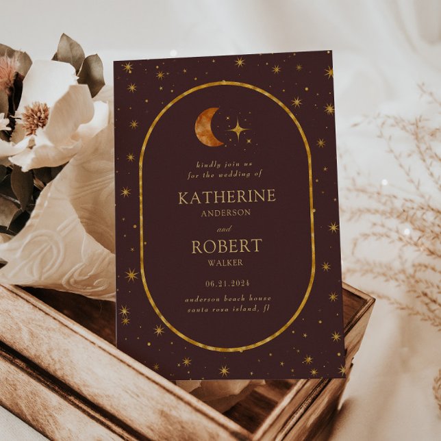 Convite Vintage Celestial Moon Stars Casamento (Criador carregado)