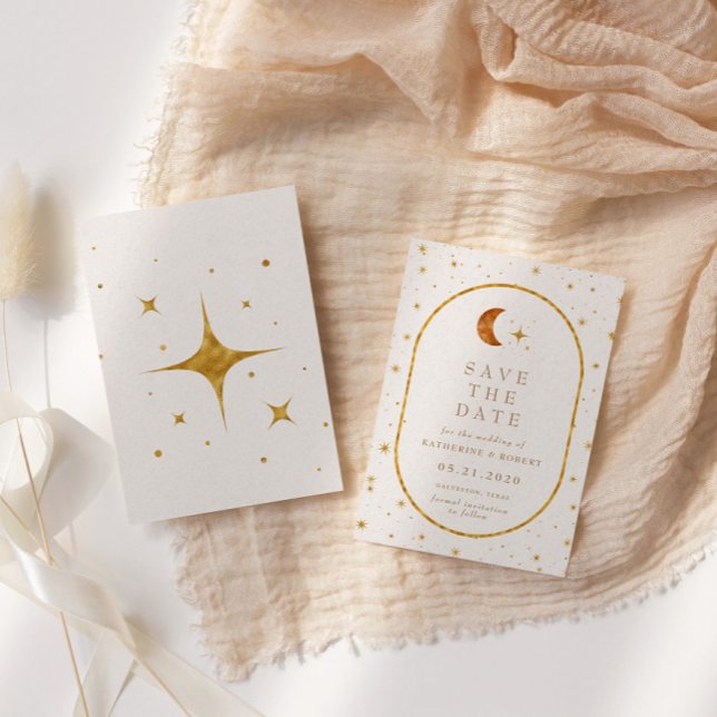 Convite Vintage Celestial Moon Stars Salvar Data (Criador carregado)
