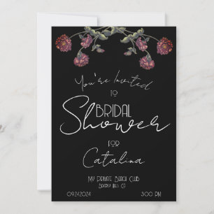Convite Vintage Chá de panela de flor selvagem Rosa preto
