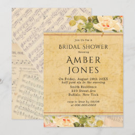 Convite Vintage Chá de panela Musical Floral