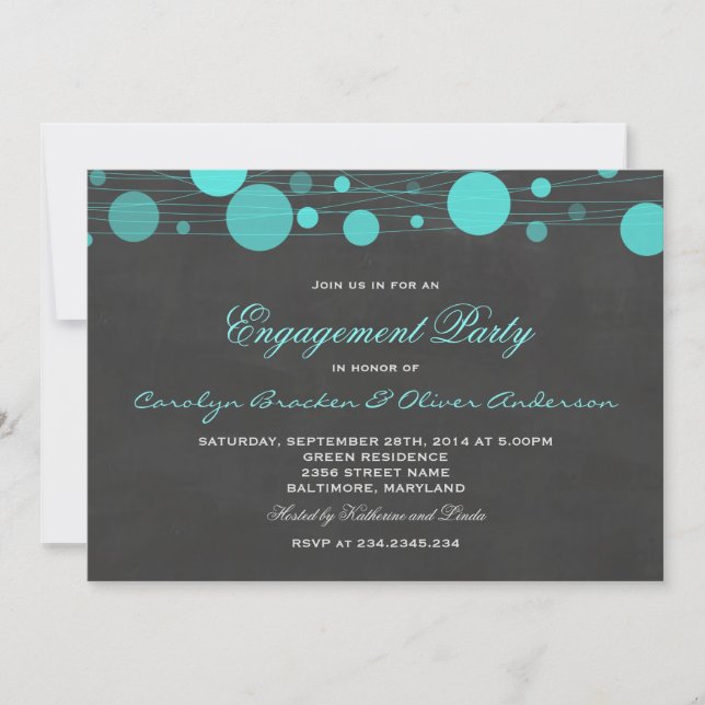 Convite Vintage Chalkboard Blue Lanterna Festa de noivado (Frente)