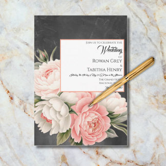 Convite Vintage Chalkboard Boho Floral Rose Wedding