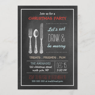 Convite Vintage Chalkboard Christmas Party Red Blue