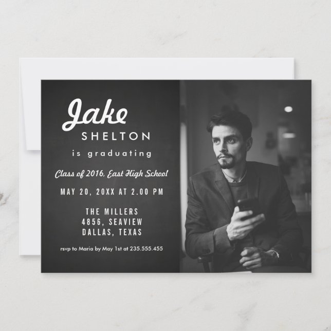 Convite Vintage Chalkboard Graduação Foto (Frente)