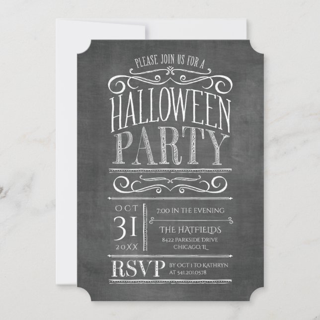Convite Vintage Chalkboard Halloween Party (Frente)
