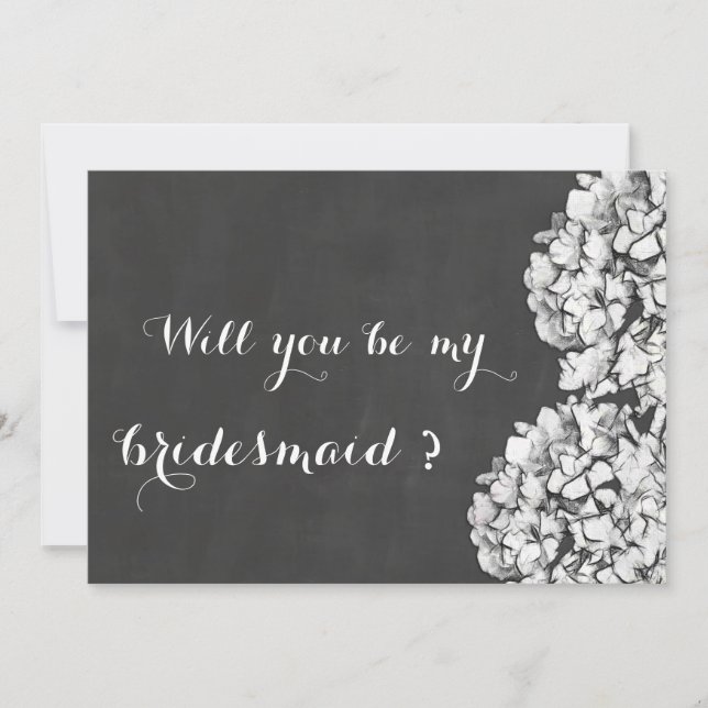 Convite Vintage Chalkboard Hydrangeas Bridesmaid (Frente)