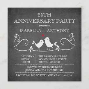 Convite Vintage Chalkboard Love Birds Festa de Aniversári