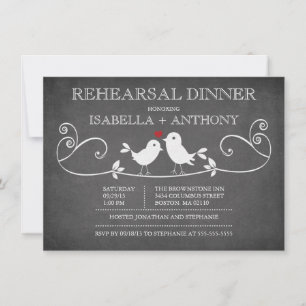 Convite Vintage Chalkboard Love Birds Janto de ensaio
