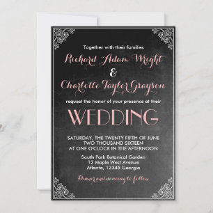 Convite Vintage Chalkboard Pink Invitation