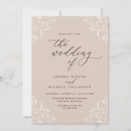 Convite Vintage Champagne Tan Wedding