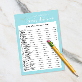 Convite Vintage Charm Blue Chá de fraldas Word Scramble Ga