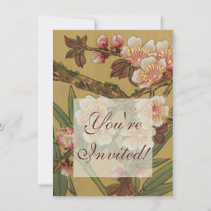 Convite Vintage Cherry Blossoms Asiáticos Flores Japonesas