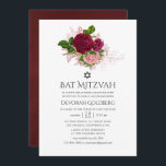 Convite Vintage Chic Blush e Burgundy Floral Bat Mitzvah<br><div class="desc">Vintage chic blush cor-de-rosa e rosa burgundy bat mitzvah convite com sotaque de ouro rosa.</div>