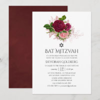 Vintage Chic Blush e Burgundy Floral Bat Mitzvah