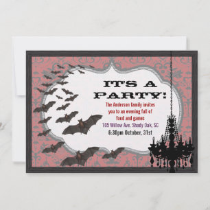 Convite Vintage Chic Chandelier Damask Halloween Party