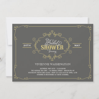 Convite Vintage Chic Flourish Cinza Invite