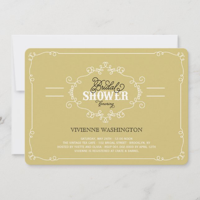 Convite Vintage Chic Flourish Dourado Chá de panela Invite (Frente)